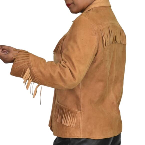 Vintage Fringe Leather Jacket Tan Blazer Deerskin Buckskin 70s Easy Rider Small - Picture 3 of 16